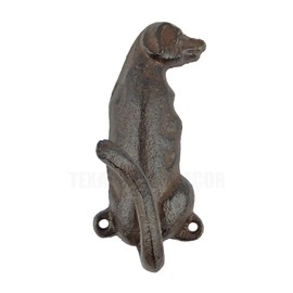 Vintage Cast Iron Beagle Dog Tail Leash Wall Hook Key Towel Coat Hanger Rustic Brown