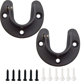 Yosawa 2 PCS Heavy Duty Stainless Steel U Shaped Curtain Rod Holder, Flange Set Rod Holder with Screws (Black/32mm)