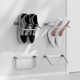 i frmmy Foldable Wall-Mounted Shoe Rack- Aluminum Hanging Shoe Organizer, Efficient Holder and Storage Rack for Various Shoes, Door Shoe Hangers- 4 Packs
