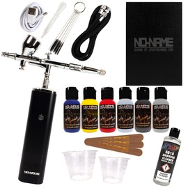 NO-NAME Brand. Cordless Airbrush Kit with Portable Compressor & 5 Water-Based Acrylic Paints Made in USA: Portable Dual Action Airbrush, Ideal for Painting, Makeup, Model, and Nail Art (5-Color)
