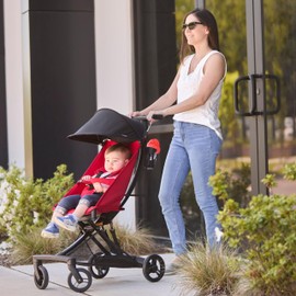 évolur Roamer Ultra Lightweight Stroller, Compact One-Hand Self-Standing Fold Travel Stroller with 5-Point Safety Harness, Adjustable Sun Canopy, 360° Rotating Wheels with Cup Holder - Red