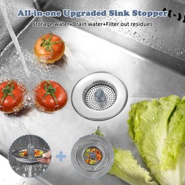 iFealClear 3-in-1 Kitchen Drain Stopper & Plug Strainer – Thickened ABS Shell with Stainless Steel Filter Basket, Anti-Clogging & Odor-Blocking, Fits 72-86mm Sink Holes, Depth > 22mm