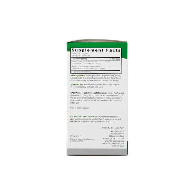 Nature's Answer Extracaps Turmeric and Ginger Vegetarian Capsules, 90-Count