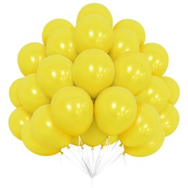 Yellow Balloons, 50 Pcs 12 Inch Latex Balloons Pack, Matte White Balloons for Kids Yellow Sunshine Lemon Daisy Honeybee Popcorn Theme Birthday Party Baby Shower Anniversary Carnival Decorations