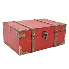 Rectangle Treasure Chest Vintage Large Capacity Reinforced Corners Wood Treasure Box for Postcards Photos Jewelry Small