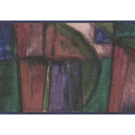 CONCORD WALLCOVERINGS ™ Wallpaper Border Art Pattern Abstract Shapes Lines Primitive Painting for Cottage Kitchen Living Room Dining Room, Green Blue Red Purple, 7 Inches by 15 Feet TS8003B