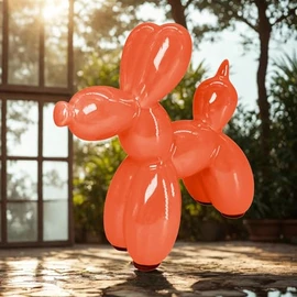 Figura Decorativa de Perro Globo, De Ceramica, Decoración Del Hogar, 11*11*5cm, Estatua de Perro con Globo Galvanizado, Brillante, Escultura Artística, Decoración Moderna (1, Naranja)
