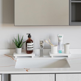 ZGO Small Counter Tray Set of 2, Wooden Soap Holder for Vanity, Decorative Tray for Bathroom & Kitchen