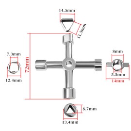 Bodiiwuliu Multifunctional 4-way universal triangular key, multifunctional cross key, cross key, for electric water, gas meter, box, cabinet, open key
