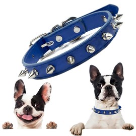 Medium Dog Collar for Male, Spiked Cat Collar Pu Leather Studded Rivet Spiky Pet Collars Adjustable for Kitten Puppy XS Small Medium Large Dogs (Blue Collar,M)