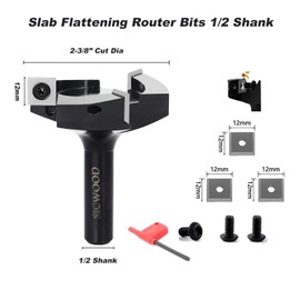SICWOOD Slab Flattening Router Bits 1/2 Shank, 2-3/8”Cut Dia, 12*12*1.5mm Insert, CNC Spoilboard Surfacing Router Bits, Planing Router Bits, for Flycutter/ Slab Leveler/ Rabbeting