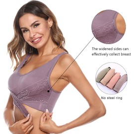 iClosam Lace Bra Women's Sports Bra Women Bra for Without Underwire Bustier Lace Bra with Padding Breathable Non-Wired Bra Front Closure Push Up Comfortable Bustiers Bra Padded L-3XL