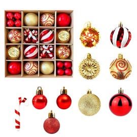 Weihnachtsbaumschmuck, 40 Stück Weihnachtsbaumschmuck mit roten und goldenen Kugeln, Christbaumschmuck, Weihnachtskugel mit Umhängeband für Weihnachtsdekoration, Hochzeit, Geburtstagsfeier