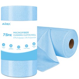 AIDEA Blue Microfiber Cleaning Cloth Roll-75PK, Reusable Paper Towels, Tear Away Towels, Washable Shop Rags, Microfiber Towels for Cars, Lint Free Cleaning Rags for House, Kitchen, Window-11.5"×11.5"