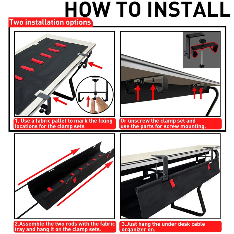 AVEKO No Drill Under Desk Cable Management Tray, 36" Desk