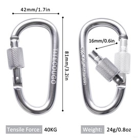 TITECOUGO Aluminum Alloy D-Ring High Strength Carabiner Key Chain Clip Hook For Camping Hiking (Not for Climbing) Silver