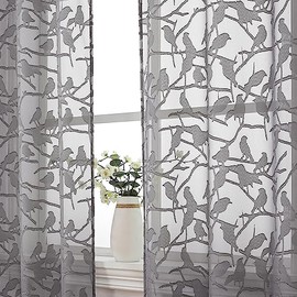 OVZME Anji Charcoal Grey Sheer Curtains 54 Inches Long 2 Panels Set for Living Room, Light Filtering Privacy Textured Bedroom Curtains Rod Pocket Top, Clip Semi Sheer Farmhouse Window Drape, W38 x L54