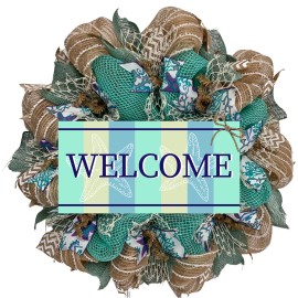 What A Mesh By Diana Weathered Welcome Beach Wreath Handmade Deco Mesh - 28 Inch