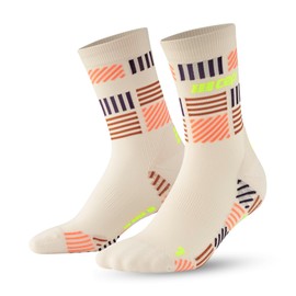 CEP - The Run Compression Socks Mid Cut for Men Medium Length Running Socks with Compression Regenerating Compression Socks for Men, Cream/Neon Yellow