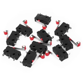 10 Miniature Limit Switches KW12-3, AC 250V, 5A, SPDT (1NO 1NC), with Roller Lever arm, Black.