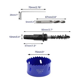 Luomorgo 3 inch 75mm Hole Saw, 1 1/4 inch Cutting Depth HSS Bi-Metal Hole Cutter with Hex Shank Drill Bit Adapter for Wood Cornhole Boards Plastic Drywall Fiberboard