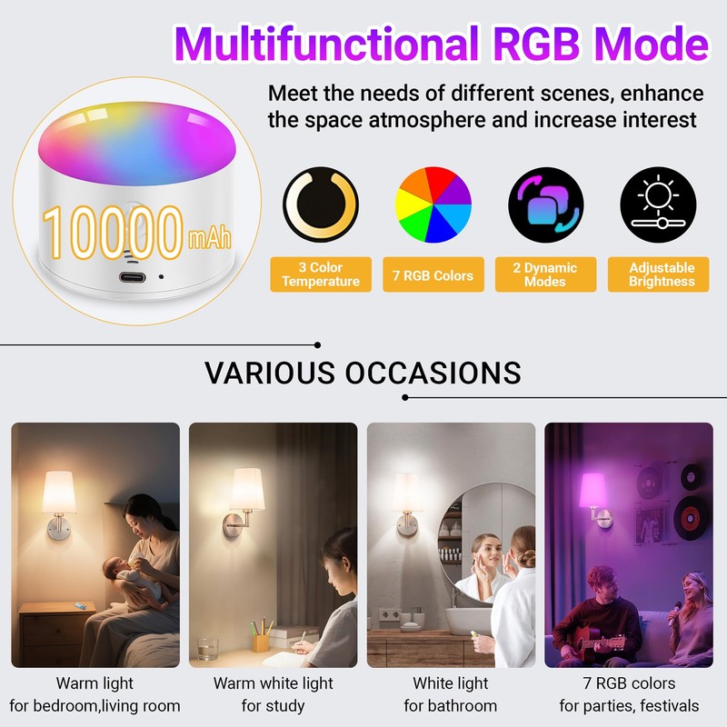 Battery Operated Wall Sconces Set Of Two, 10000mAh Rechargeable Wireless