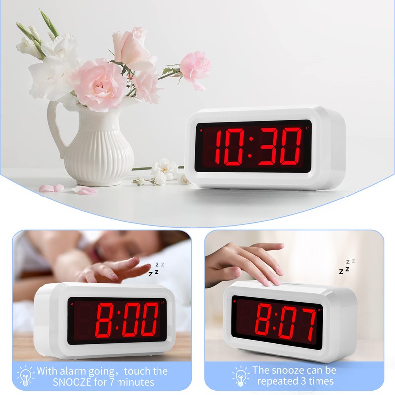 Alarm Clock, Digital Clock, Auto Night-Mode, 3-Level Led Brightness, Battery