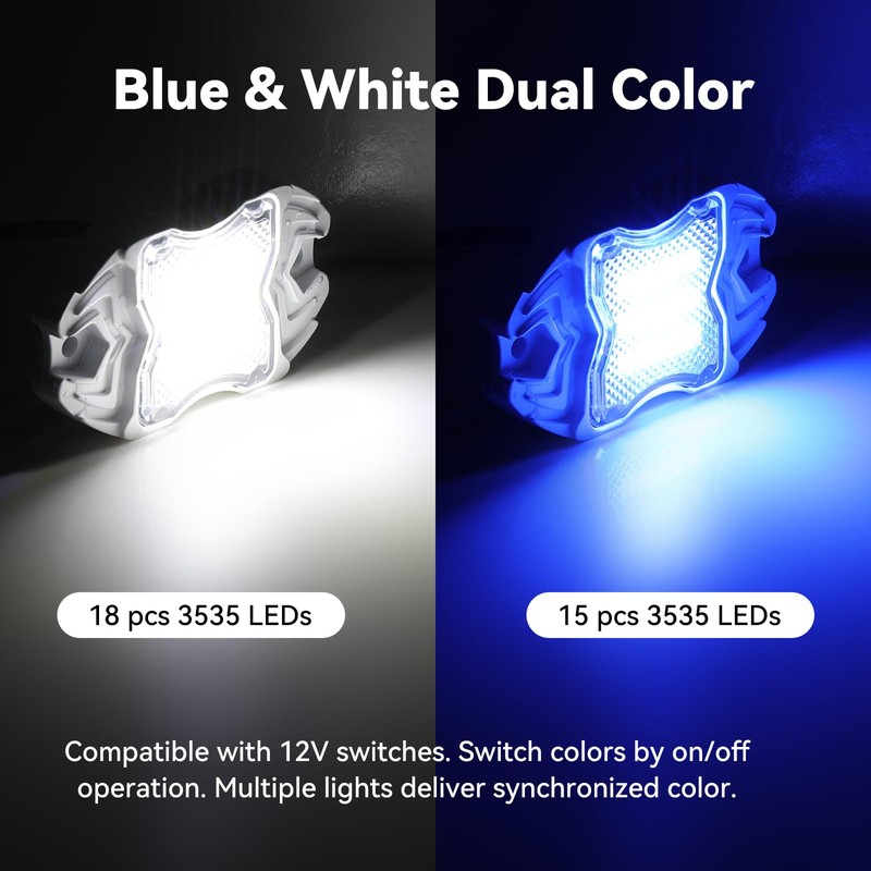 Dual‑Color White & Blue 12V IP68 LED Deck Courtesy Boat