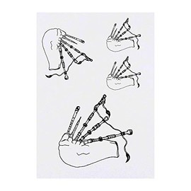 4 x 'Musical Bagpipes' Temporary Tattoos - Water Resistant, Skin-Safe, Non-Toxic Transfers, Mixed Sizes (TO00008863)