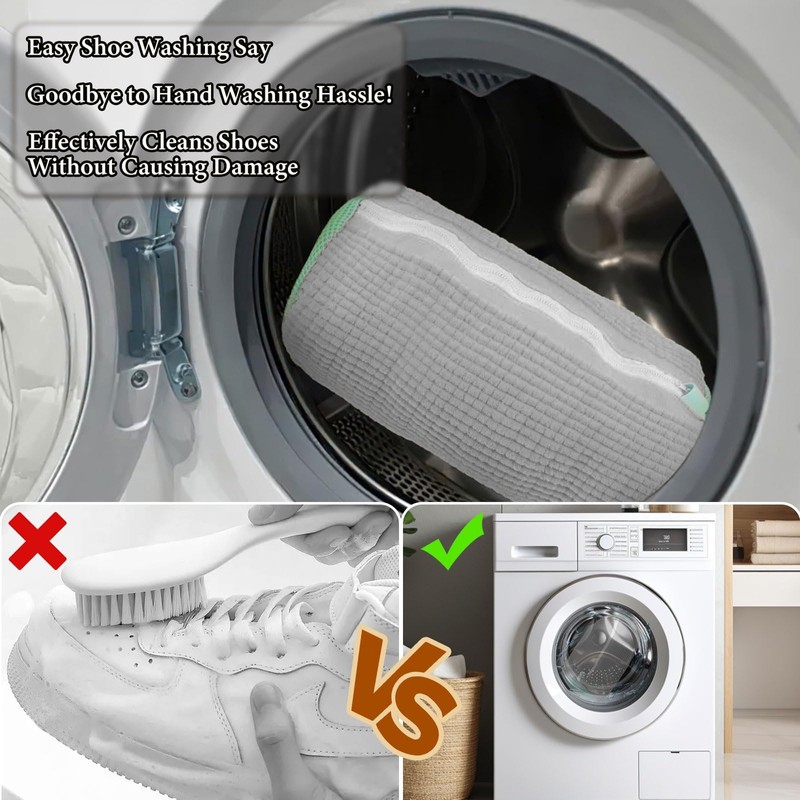 Suzmei Shoe Laundry Bag, 2PCS Gray, Chenille Fabric, Reusable, Hand