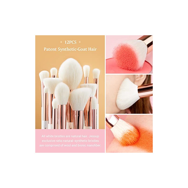 Jessup Juego Pinceles Maquillaje Profesional Piezas Blanco Base Polvo Natural