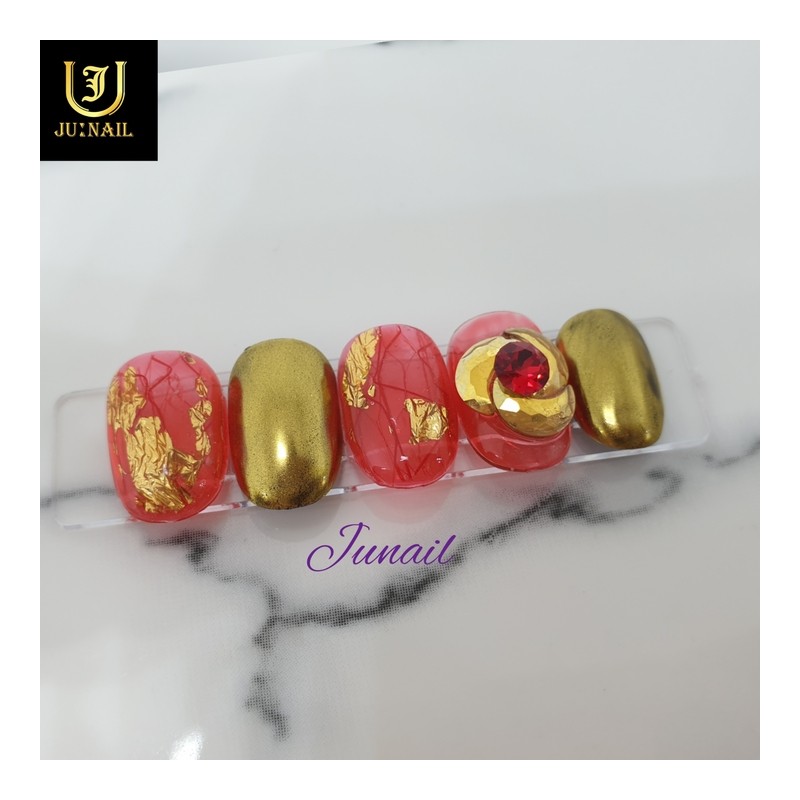 Gold Rose Handmade Nail Tips - Short Almond / 골드로즈
