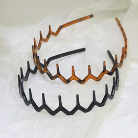 ccHuDE 4 Pcs Plastic Zig Zag Headbands Non Slip Black Comb Hairbands Sharks Tooth Hair Hoop U Shaped Hairband Classic Wavy Head Band with Teeth for Women Girls A