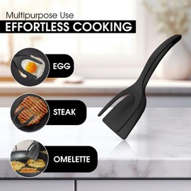 NYANO Egg Flipper Spatula: 2-in-1 Grip and Flip Design – Perfect Egg Spatula Flipper, Pancake Flipper, and Omelette Flipping Spatula, Ideal for Cooking and Baking in Any Kitchen. (Black- 1 Pack)