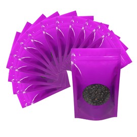 4CP 6.3x8.7 inch Smell Proof Mylar Bags with Window, Stand Up Foil Pouches for Food Storage, Reusable Bag for Packaging,Self Seal Mylar Bag Small Business, Cookies, Nunt, Candy Purple