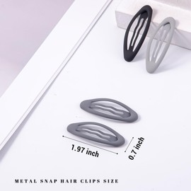 Cptots 20PCS Oval Metal Snap Clips for Women No Slip Small Barrettes for Thin Fine Hair,Matte Black Gray White