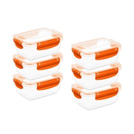 Superio Plastic Food Storage Containers, Airtight Lids, 27 oz., Orange, 6 pack