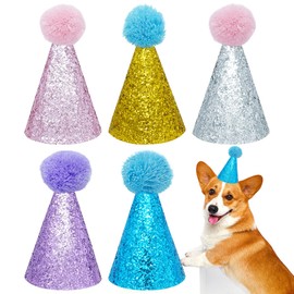 PET SHOW 5 Pack Small Dog Birthday Hats Party Hats for Medium Dogs Cats Adjustable Holiday Hats Headband Hats Pet Grooming Costume Accessories