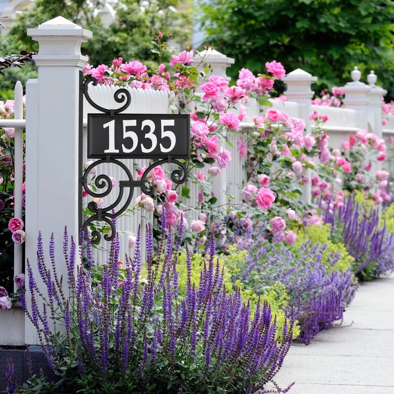 Whitehall™ NIGHTBRIGHT IRONWORK Black and White Post Address Sign, with