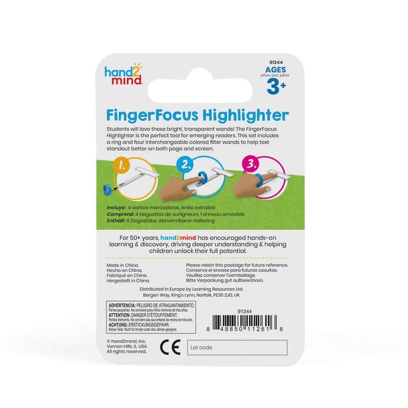 hand2mind FingerFocus Highlighter, Guided Reading Strips, Reading Pointers for Kids,