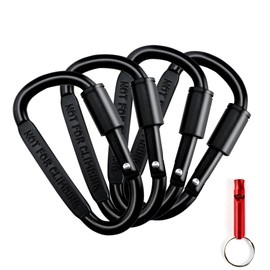 Ruayia Carabiner with Screw Cap (Pack of 4), Key Ring Carabiner, Aluminium Mini Screw Carabiner for Camping, Fishing, Hiking, Travel with 1 x Dog Whistle - Flattened