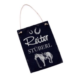 Reiter Stüberl Reiterstüberl Sign Slate Engraved Door Decoration Door Sign Riding Stable Horseshoe Horses 16 x 22 cm