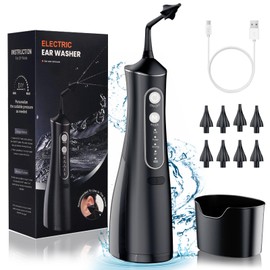 Bibykivn Earwax Remover, Electric Ear Cleaning Kit, 4 Cleaning Mode Settings, IPX7 Waterproof, 4 Replacement Tips, Ear Wash for Home Use for Adults and Children (E3)