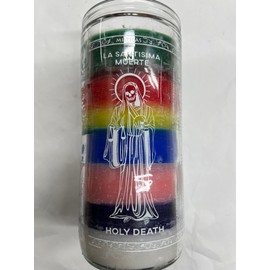 Brilux Holy Death 14 Day Unscented 7 Color Candle in Glass (La Santisima Muerte)