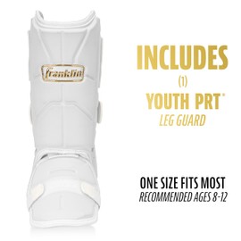 Franklin Sports Baseball + Softball Leg Guard - PRT Series Youth Shin + Foot Shield for Batting - Protective Leg + Ankle Guard with Toe Plate - Right Hand + Left Hand Hitters - White/Gold - One Size