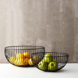 Point-Virgule Metal Fruit Basket, Scandisnavic Home Decoration Wire Basket, Black, Diameter 35 cm, Height 15 cm