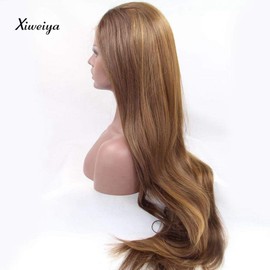 xiweiya Brown Synthetic Lace Front Wig,Brown Highlight 13x4 Glueless Wigs Naural Wave Wig,Put On Go Shaggy Wolf Haircuts Wigs for Women,Pre-Plucked Hairline Wigs for Party Dality Use 26inches