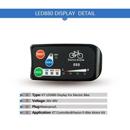 Electric Bicycle Display, 36V 48V E-Bike Intelligent Control Panel Display, Smart Control Panel Display, Waterproof Connector for KT-LED880 Display, E-Bike Gauge, for DIY Electric Bicycle Controller