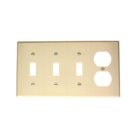 Leviton 4-Gang 3-Toggle 1-Duplex Device Combination Wallplate, Standard Size, P38-T, Light Almond