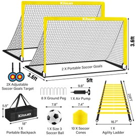 Kids Soccer Goal, Soccer Goals for Backyard Set of 2, 5x3.6ft Portable Soccer Goal Pop Up Soccer Net, Soccer Nets Training Equipment with Soccer Targets for Kids Age 3-5 6-8 8-12 10-12 Games